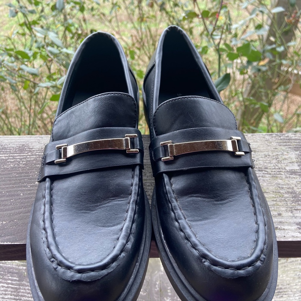 Madden Girl Black Loafers with Gold Detail